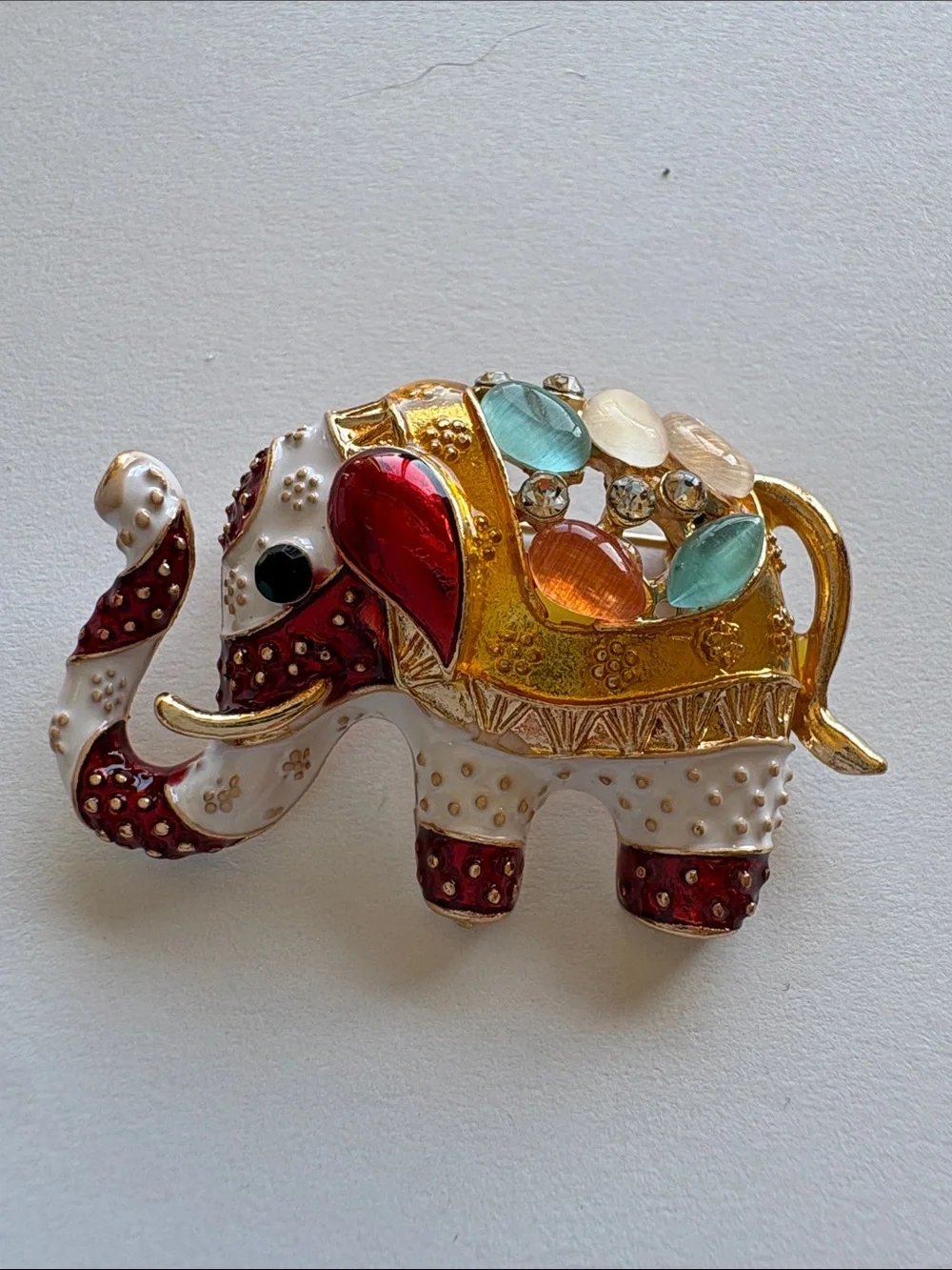 Ornamental Jeweled Elephant Figurine - White & Gold Accent